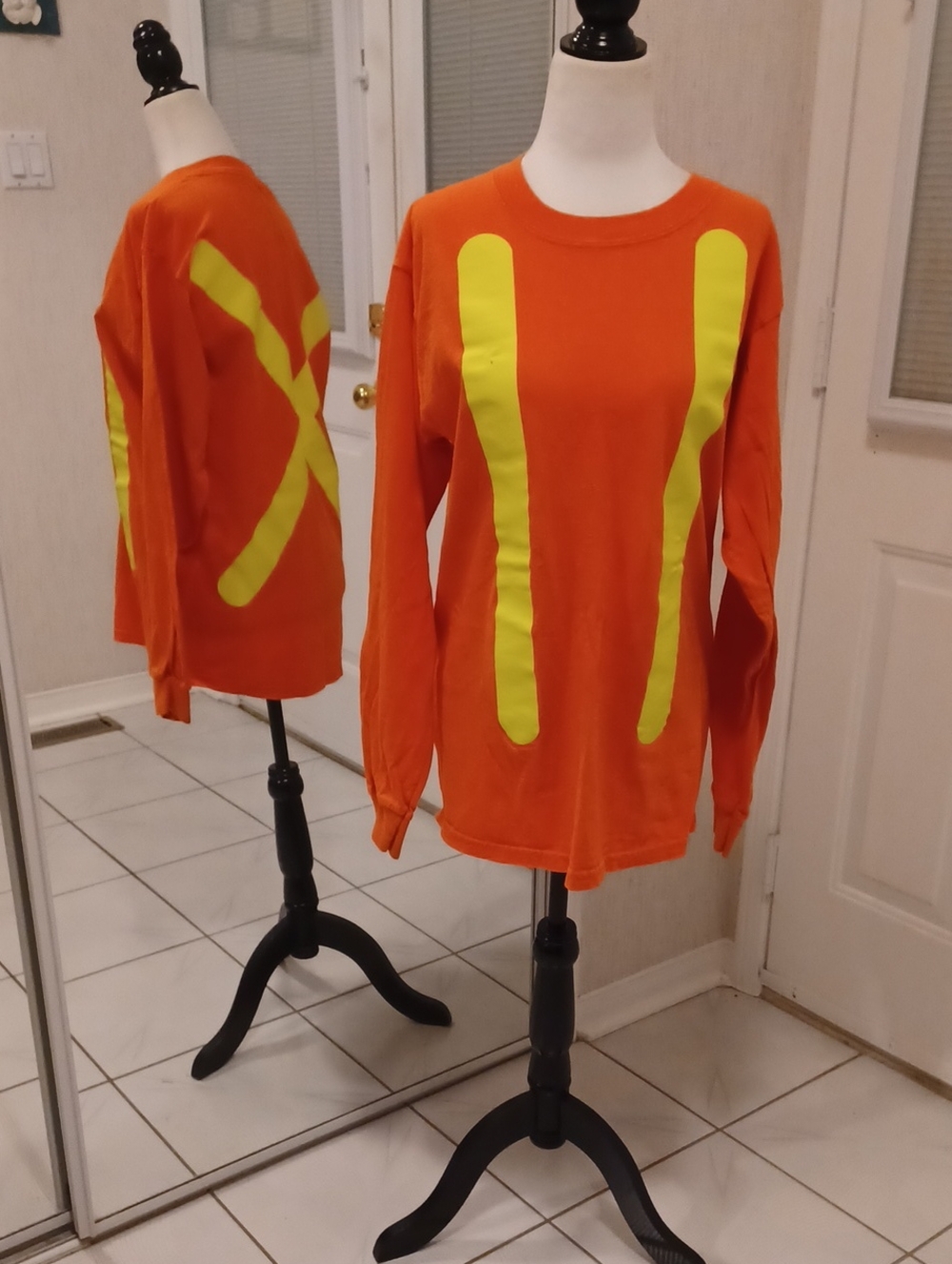 4/$30 High-Visibility Long-Sleeve Tee with Yellow Stripes - Fits Size Medium
